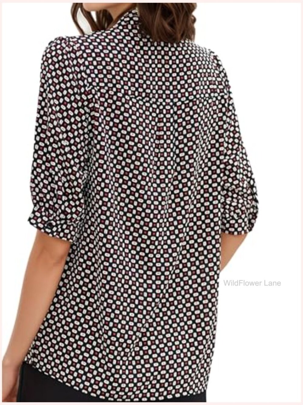 V Neck Short Sleeve Tunic Blouse Polka Dot Work Tops - Picture 4 of 6